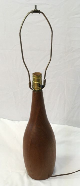 Vtg.  Mid Century Teak Lamp Danish Modern Decor Bowling Pin Bottle Turned Table