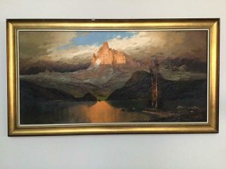 Gorgeous Large Vintage Oil On Canvas Painting Mountains West Coast