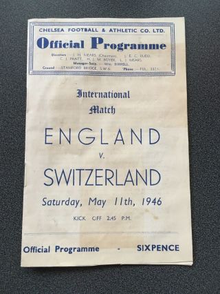 Vintage 1946 Football Programme England V Switzerland International @ Chelsea
