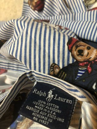Vintage RALPH LAUREN Teddy Bear Blue Striped Fitted Twin Sheet 3