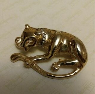 Vintage Panther Or Leopard Pin Brooch With Rhinestones
