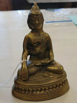 Antique Vintage Bronze Brass Tibetan Sitting Buddha Sculpture Statue Old