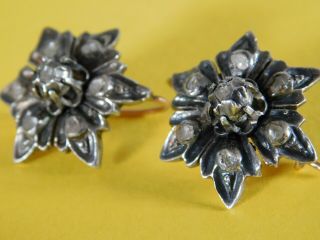 Early Antique Solid Silver & Diamond Earrings - Old Cut Diamonds