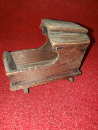 Antique Wood Doll Cradle,  Signed By White 1620 Vintage Doll Furniture Handmade