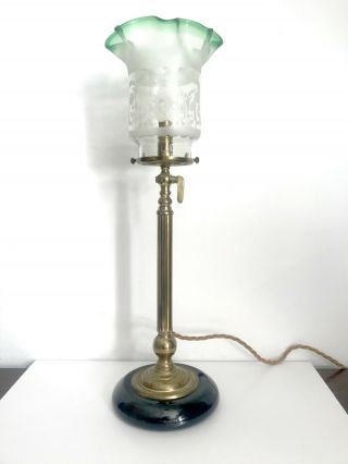 Victorian Converted Gas Lamp With Acid Etched Glass Shade