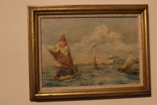 Antique Oil On Canvas Italian Artist Rappini Inscribed Venice Lagoon