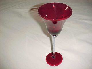 Vintage 10 1/4 " Signed Rick Strini Modern Hand - Blown Studio Art Glass Goblet Red