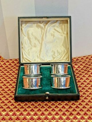 1917 Boxed Set Of Four Silver Napkin Rings Unusually Of Good Order