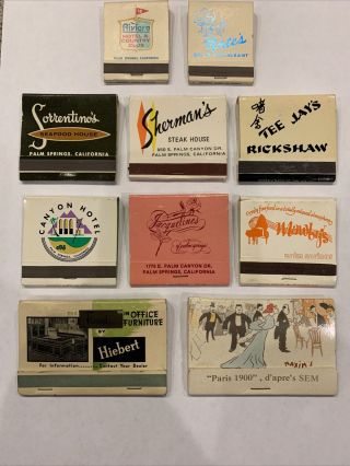 10 Palm Springs Ca Vintage Full Matchbooks Nates,  Canyon,  Mawbys,  Tee Jay’s More
