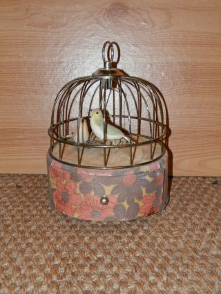 Antique Singing Wind Up Moving Birds In Cage Mechanical Music Box 18cm Tall