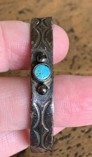 Vintage Navajo Sterling Silver Childs Stamped Cuff Bracelet Turquoise