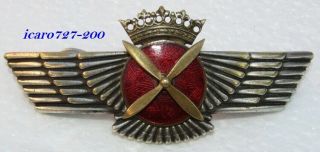 Antique Spain Royal Air Force Pilot Wing Silver Plated & Enamel Usage 1950 - 1960