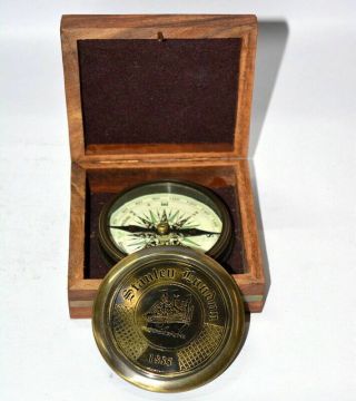 Antique Vintage Brass 3 " Compass Maritime Stanley London 1885 With Wooden Box