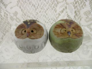 Vintage Salt & Pepper Shakers Small Round Owls Pottery