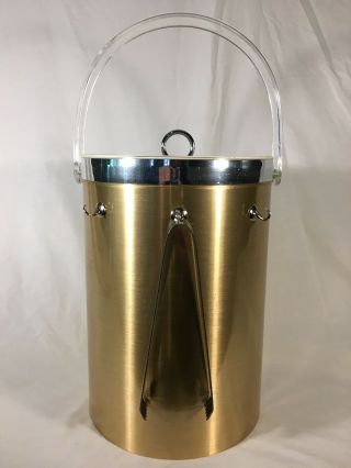 Georges Briard Retro Tall Vintage Mcm Ice Bucket Lucite Gold Silver,  With Tongs