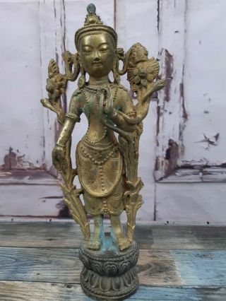 Vintage Antique Chinese Bronze Brass Deity Tara Buddha Figure Figurine Sculpture