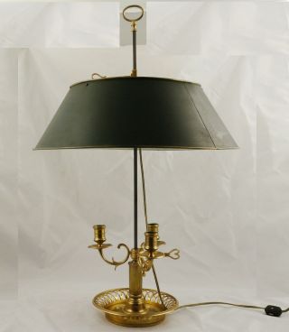Antique French Bronze Brass Bouillotte Lamp Tole Metal Shade 26 " X 16 "