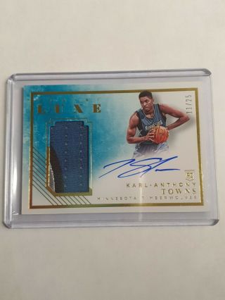 2015 - 16 Karl Anthony Towns Panini Luxe Auto On Card Patch Rc /25