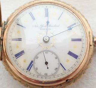 Antique 18s York Standard Fancy Dial Brass Hunter Pocket Watch