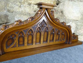 33 " French Antique Pediment - Crest In Solid Walnut Wood Salvage Gothic Style