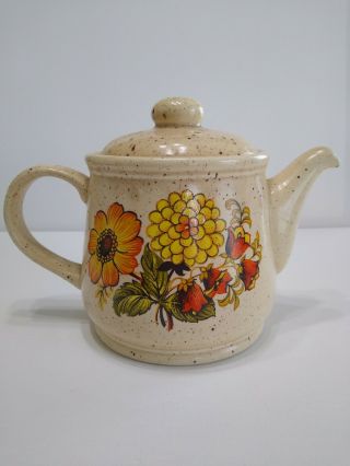 Sadler Teapot Speckled Brown Vintage Orange Yellow Floral Design England