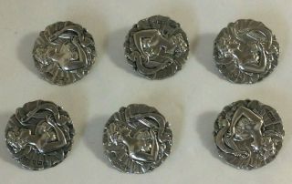 Six Antique Edwardian Art Nouveau Sterling Silver 1901 Joseph Gloster Buttons