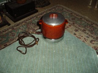 Vintage West Bend Brown Ceramic Crock Pot Electric Food Warmer Chafing Dish Vg