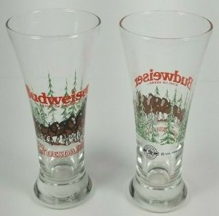 Vintage Budweiser Clydesdale Pilsner Beer Glasses 1989 Winter Christmas Set Of 2