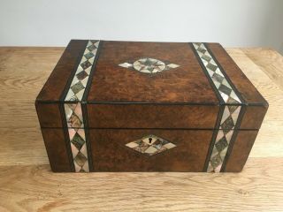 Victorian Burr Walnut Sewing Box With Mother Of Pearl Inlay - Lift - Out Tray