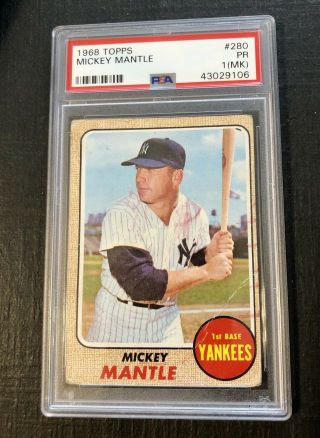 1968 Topps 280 - Mickey Mantle - Psa 1 (mk) - Hof - York Yankees (9106)
