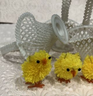 Vintage Miniature Easter Pom Pom Chenille Chicks Easter Candy Baskets 12 PC Set 2