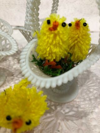 Vintage Miniature Easter Pom Pom Chenille Chicks Easter Candy Baskets 12 PC Set 3
