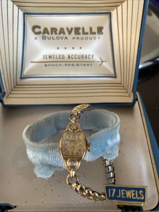 Ladies Vintage Caravelle Bulova 14kt Gold Diamond Watch