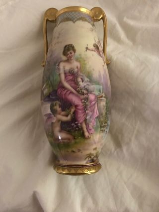 Antique French Style Signed Nuemann Gold Gild Hand Painted Porcelain Vase 1800 