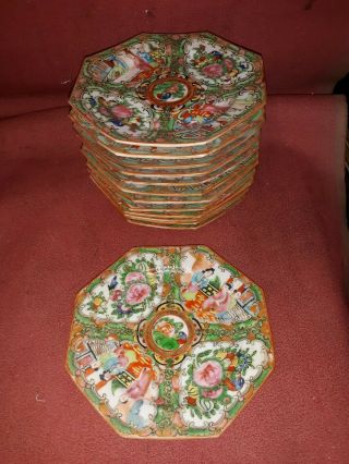 12 Old Or Antique Chinese Rose Medallion Porcelain 8 Sided Dishes