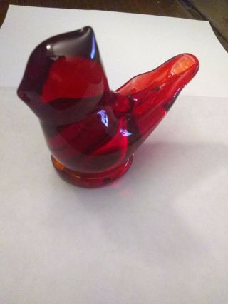 4 " Vintage 1997 Cardinal Of Love Ruby Red Amber Titan Art Glass Signed W Ward