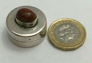 Tiny Vintage Eastern Solid Silver Goldstone Pill Box