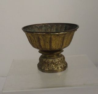 Antique South East Asian Tibetan Repousse Brass Bronze Gilt Altar Temple Bowl