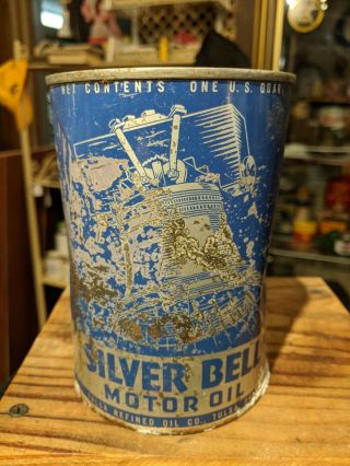Vintage Rare Silver Bell Motor Oil 1 Quart All Metal Can