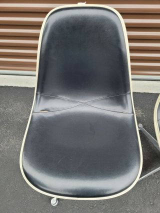 Pair Vintage Herman Miller Eames Naugahyde Fiberglass Shell Chair Swivel Base 4 4