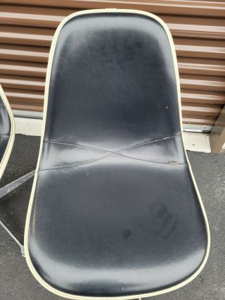 Pair Vintage Herman Miller Eames Naugahyde Fiberglass Shell Chair Swivel Base 11 2