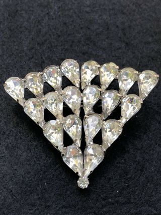 Art Deco Crystal Clear Rhinestone Fan Vintage Antique Brooch Pin
