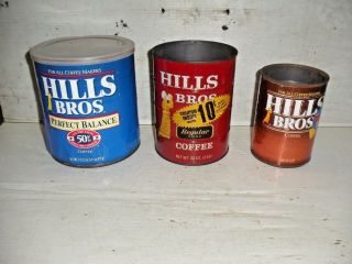 3 Old Vintage Hills Bros Coffee Can Tins 13 & 32 & 34.  5oz.