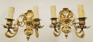 Antique French Louis Xv Style Sconces Solid Bronzes Leaves Flowers Shell