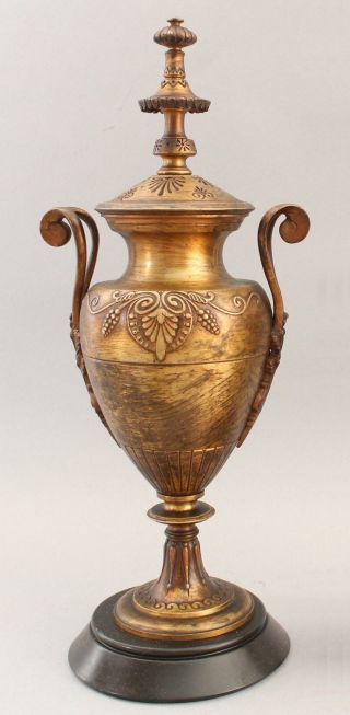Pair Antique 19thC Victorian Aesthetic Bronze & Slate Mantle Urns,  NR 3