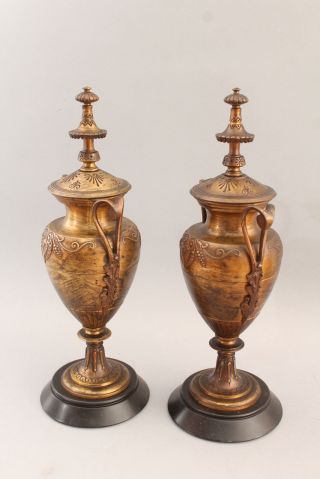 Pair Antique 19thC Victorian Aesthetic Bronze & Slate Mantle Urns,  NR 6