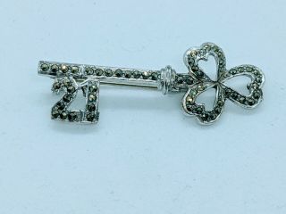 Vintage Silver Marcasite 21 21st Key To The Door Birthday Brooch Pin Jewellery
