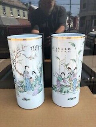 2 Maybe A Pair Antique & Or Vintage Painted Chinese Porcelain Vase Calligraphy