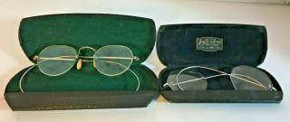 Two Pairs Antique Vintage Eyeglasses With Case