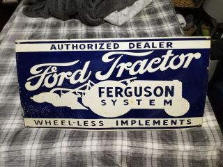 Vintage Antique Ford Tractors Dealership Porcelain Sign (36 Inch)